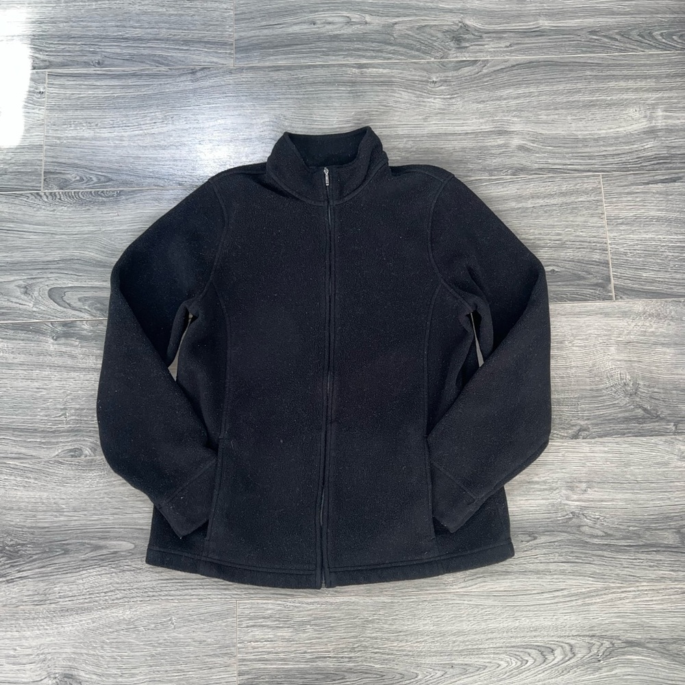L.L. Bean Full-Zip Fleece Black Woman's Size M Jacket Coat Sweater